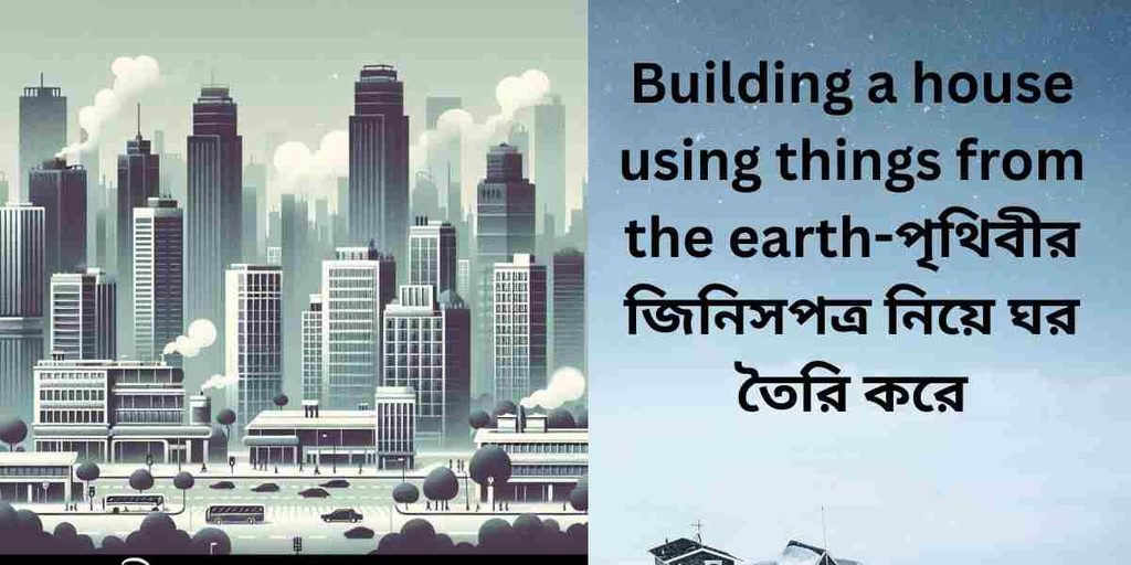 building a house using things from the earth,পৃথিবীর জিনিসপত্র নিয়ে ঘর তৈরি করে